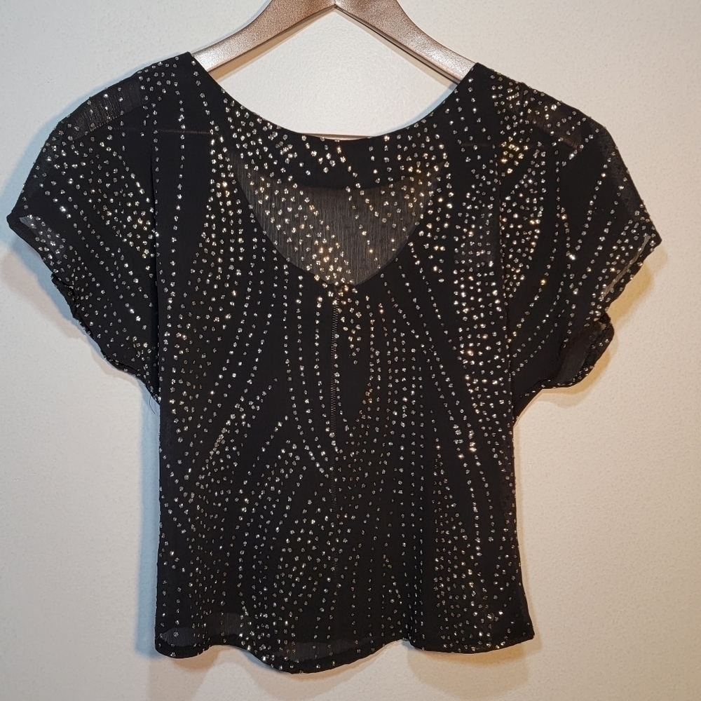 Vintage Rumours sequined see-through black top. Small